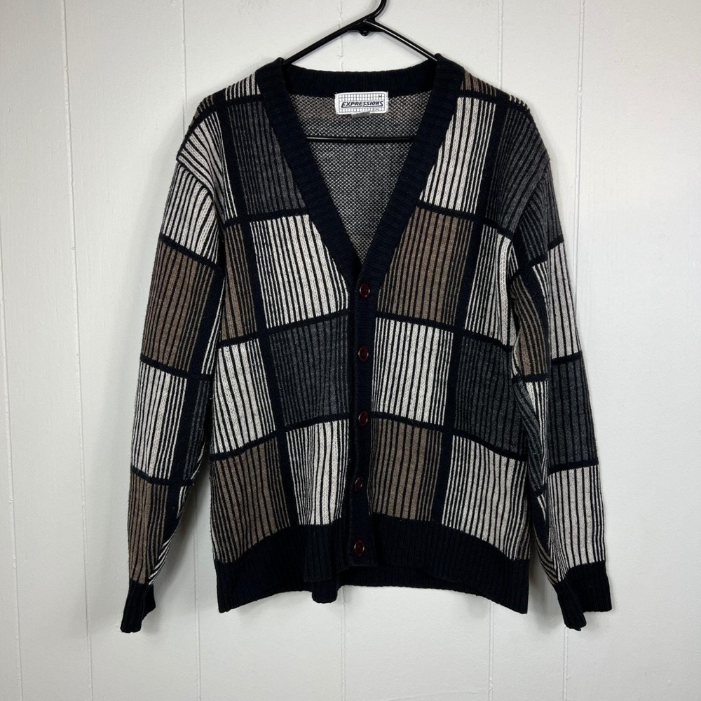 Vintage Eclectic Grandpa‎ Patchwork Cardigan Sweater Size M Grannycore Cottage